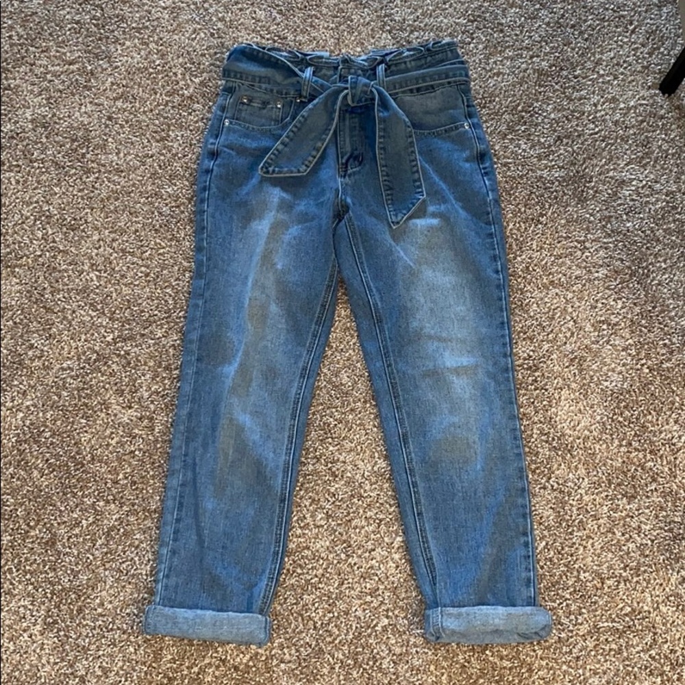 Tie waist mom jeans